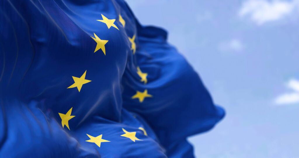 The Flag Of The European Union Flapping In The Wind