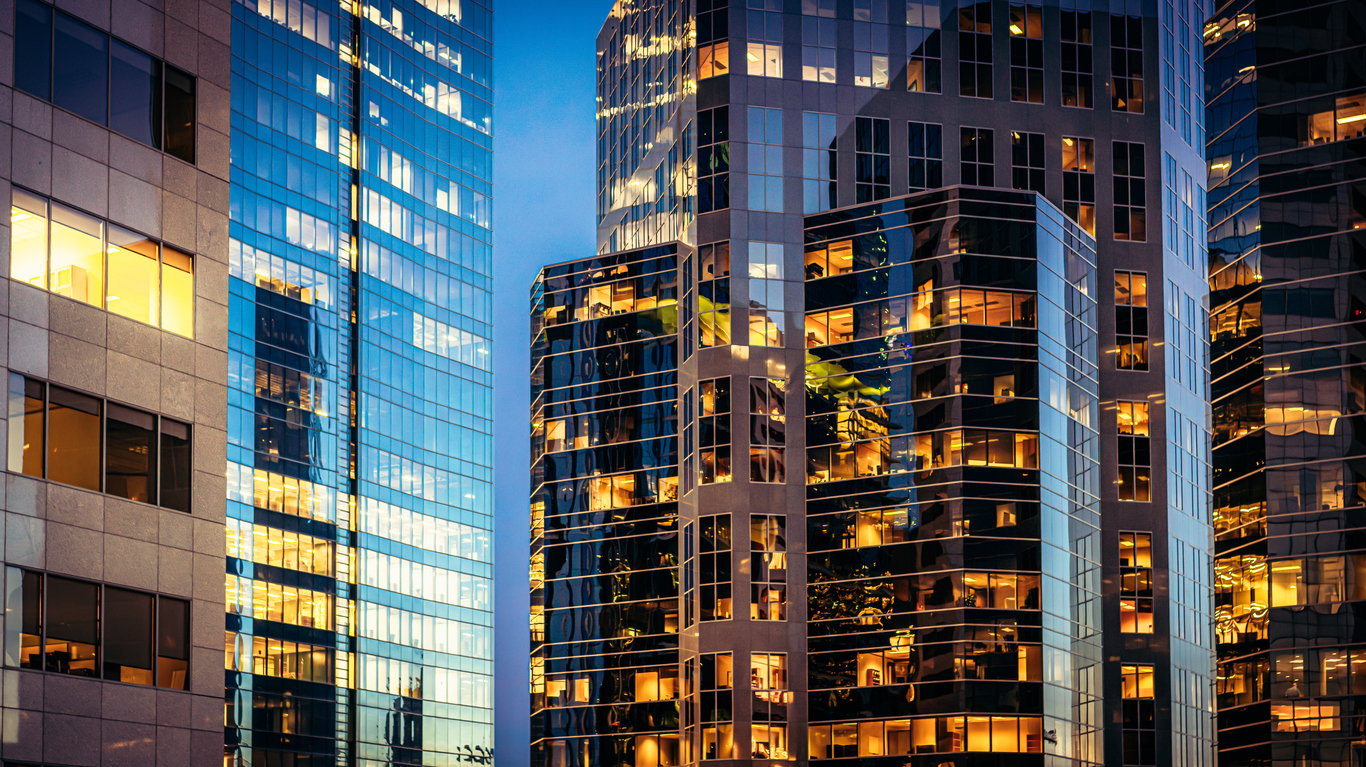 Modern Glass Offices At Dusk