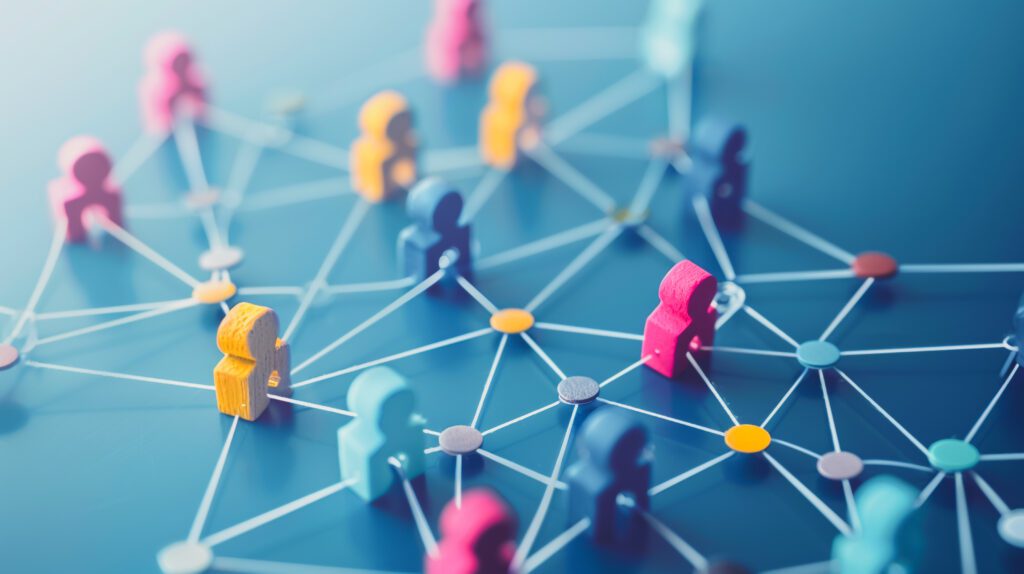Abstract Professional Business Team People Innovation Connection Of Line From Nail Node To Node On Map Background , Networking Concept